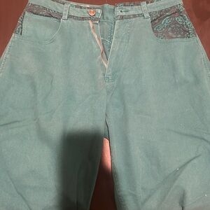 Teal Jeans with Patterned Pockets